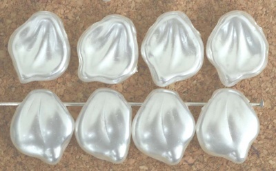 Leaf H Wavy White Pearl 0312 Czech Glass Bead Charm x 5